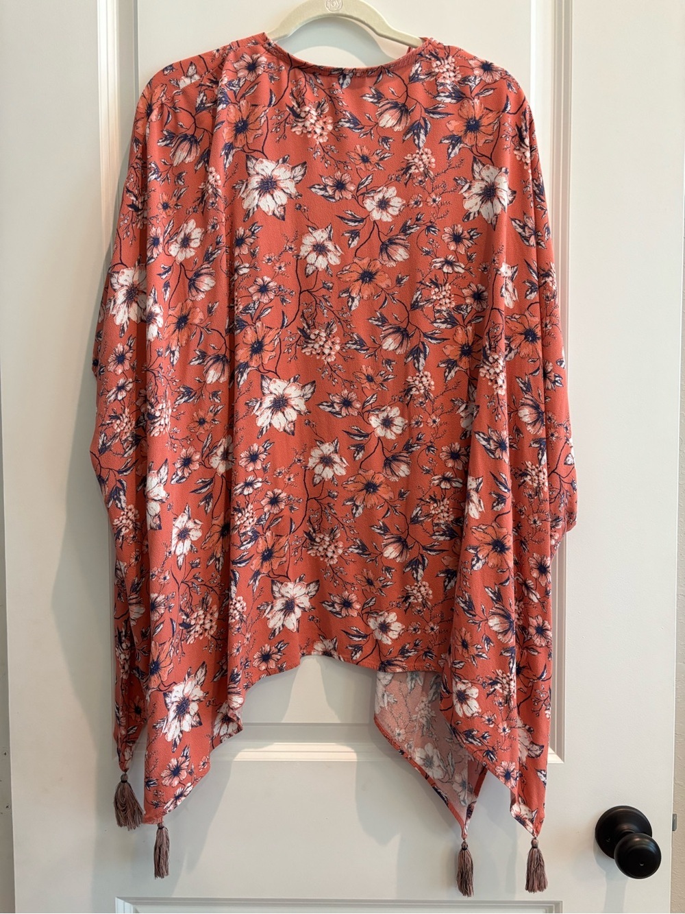 Knox Rose Floral Tassel Kimono Cardigan Coral Boho XL XXL Duster Wrap - Picture 5 of 5